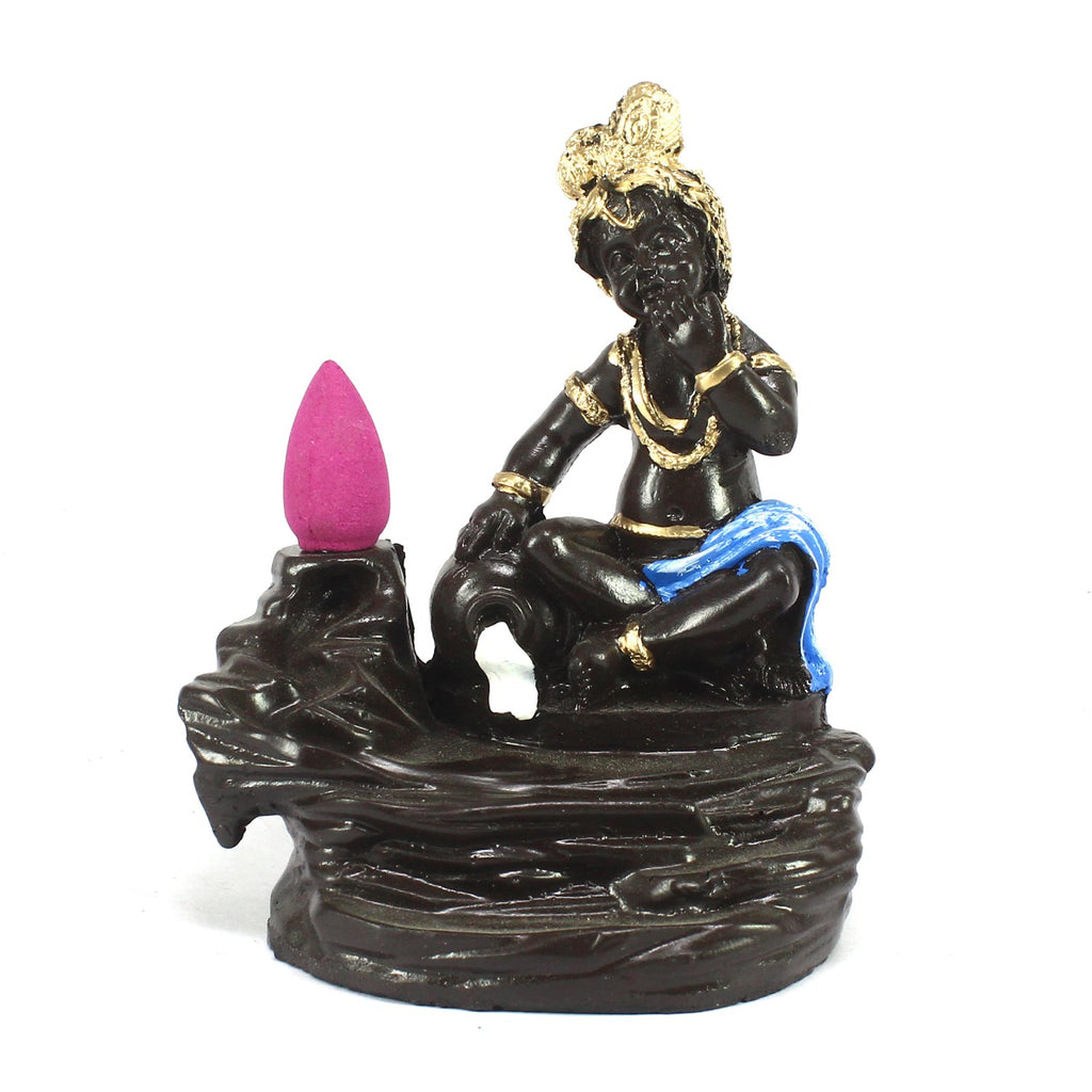 Lord Blue Krishna Smoke Backflow Cone Incense Holder Decorative Showpiece Kafalo