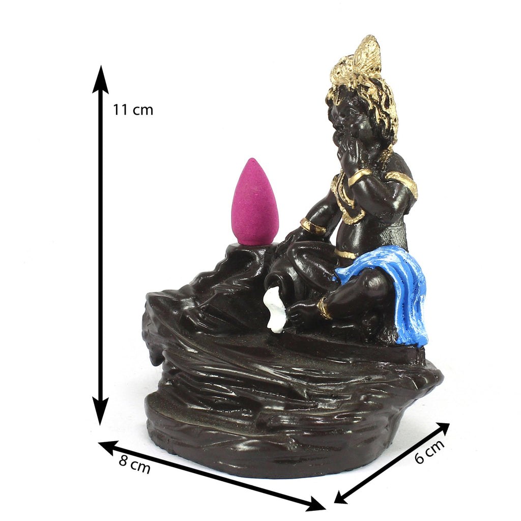 Lord Blue Krishna Smoke Backflow Cone Incense Holder Decorative Showpiece Kafalo