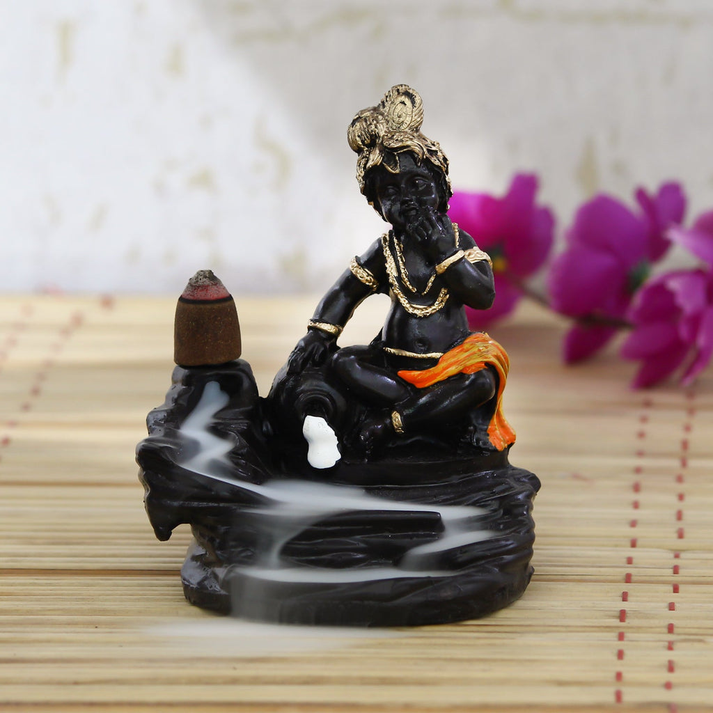Lord Krishna Idol Smoke Backflow Cone Incense Holder Decorative Showpiece Kafalo
