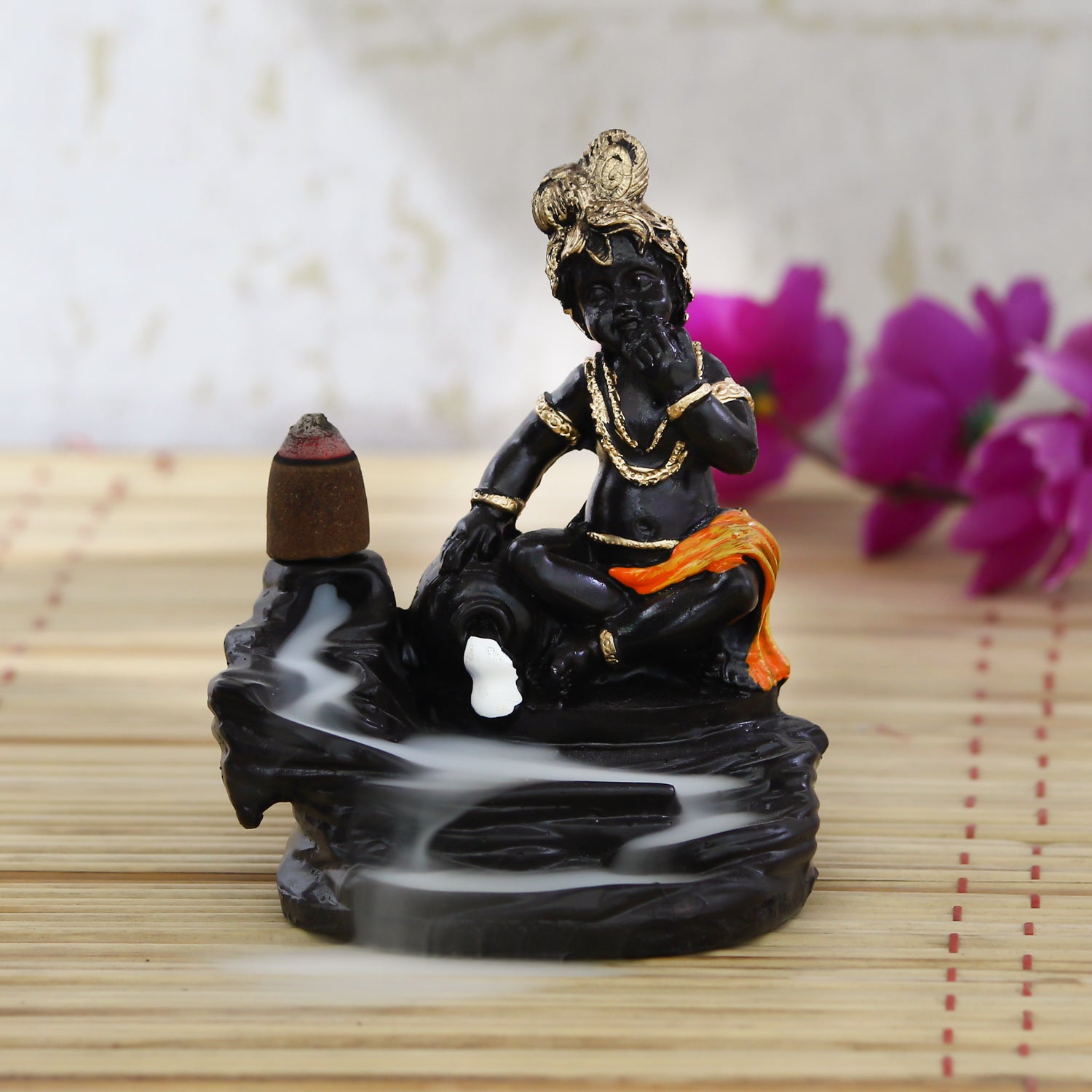 Lord Krishna Idol Smoke Backflow Cone Incense Holder Decorative Showpiece Kafalo