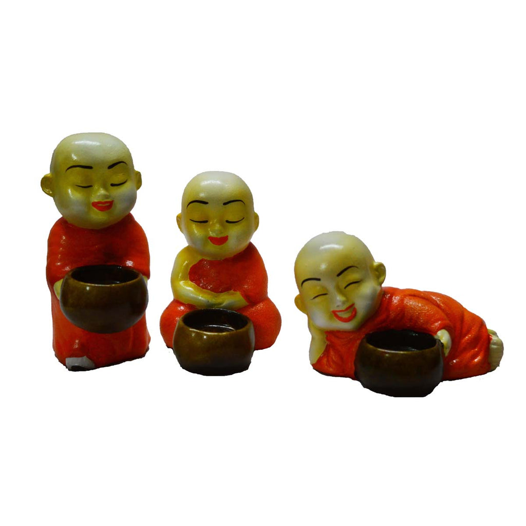 Set of 3 Monks Candle Holder - Orange Kafalo