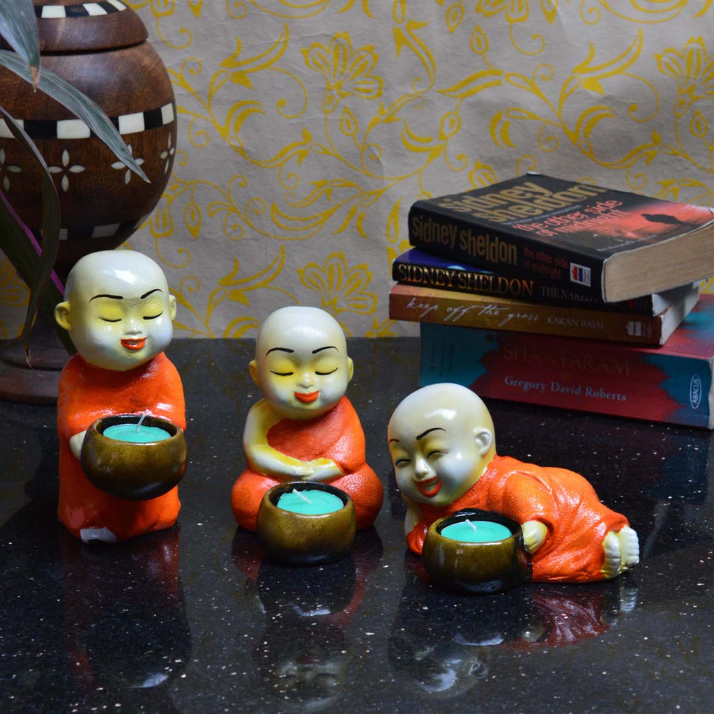 Set of 3 Monks Candle Holder - Orange Kafalo