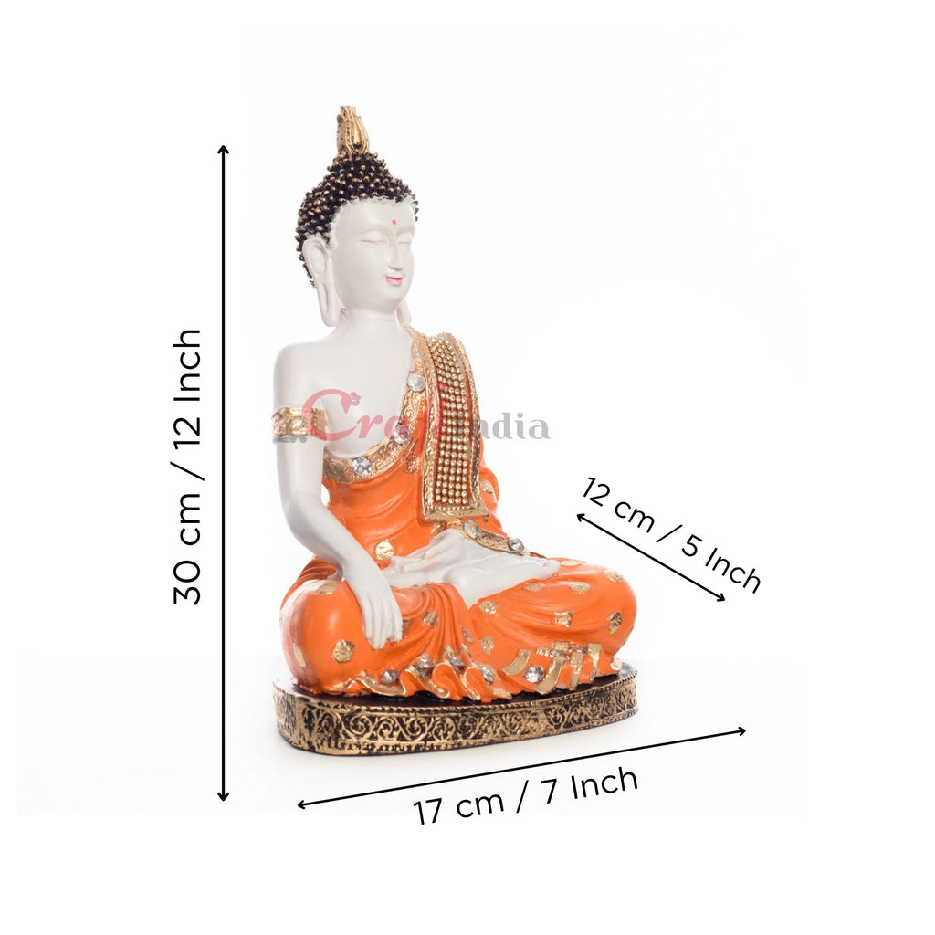 Polyresin Orange & White Meditating Lord Buddha Idol Kafalo