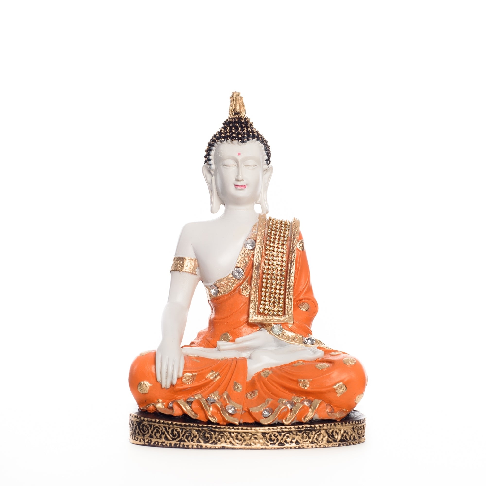 Polyresin Orange & White Meditating Lord Buddha Idol Kafalo