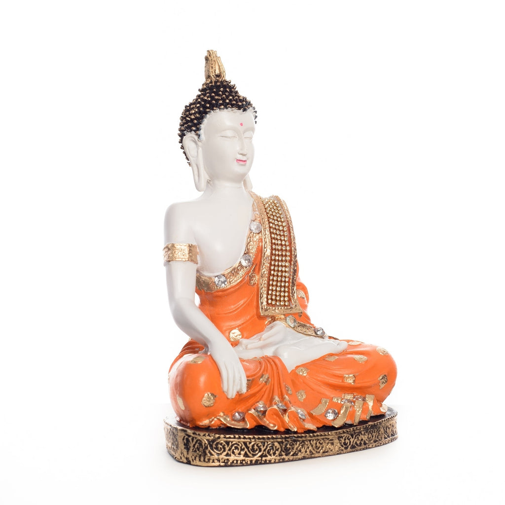 Polyresin Orange & White Meditating Lord Buddha Idol Kafalo