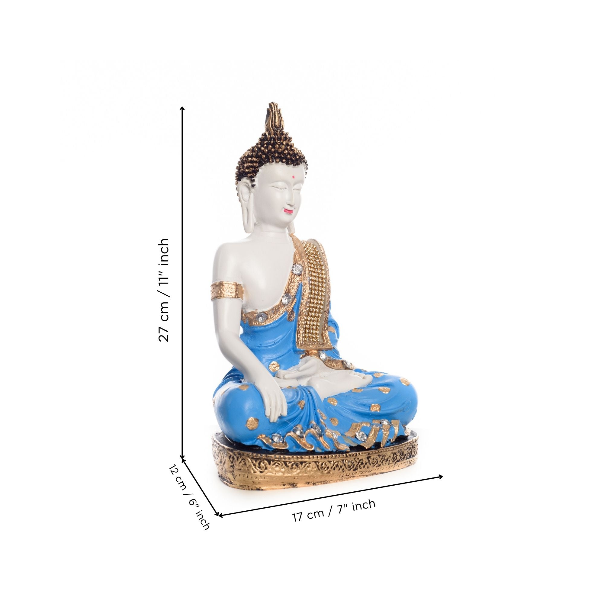 Polyresin Blue & White Meditating Lord Buddha Statue Kafalo