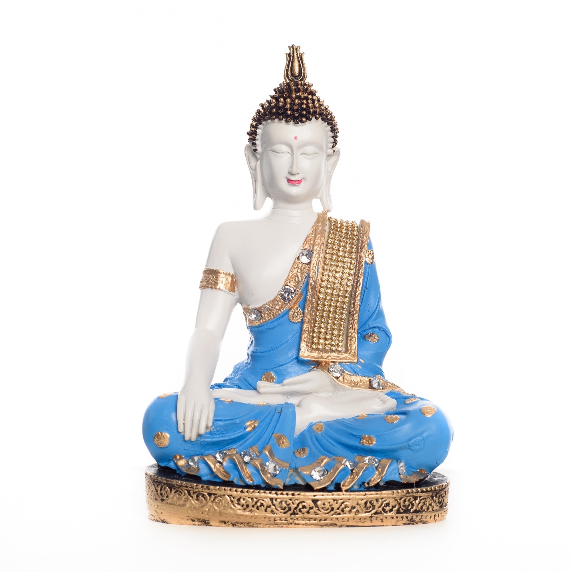 Polyresin Blue & White Meditating Lord Buddha Statue Kafalo