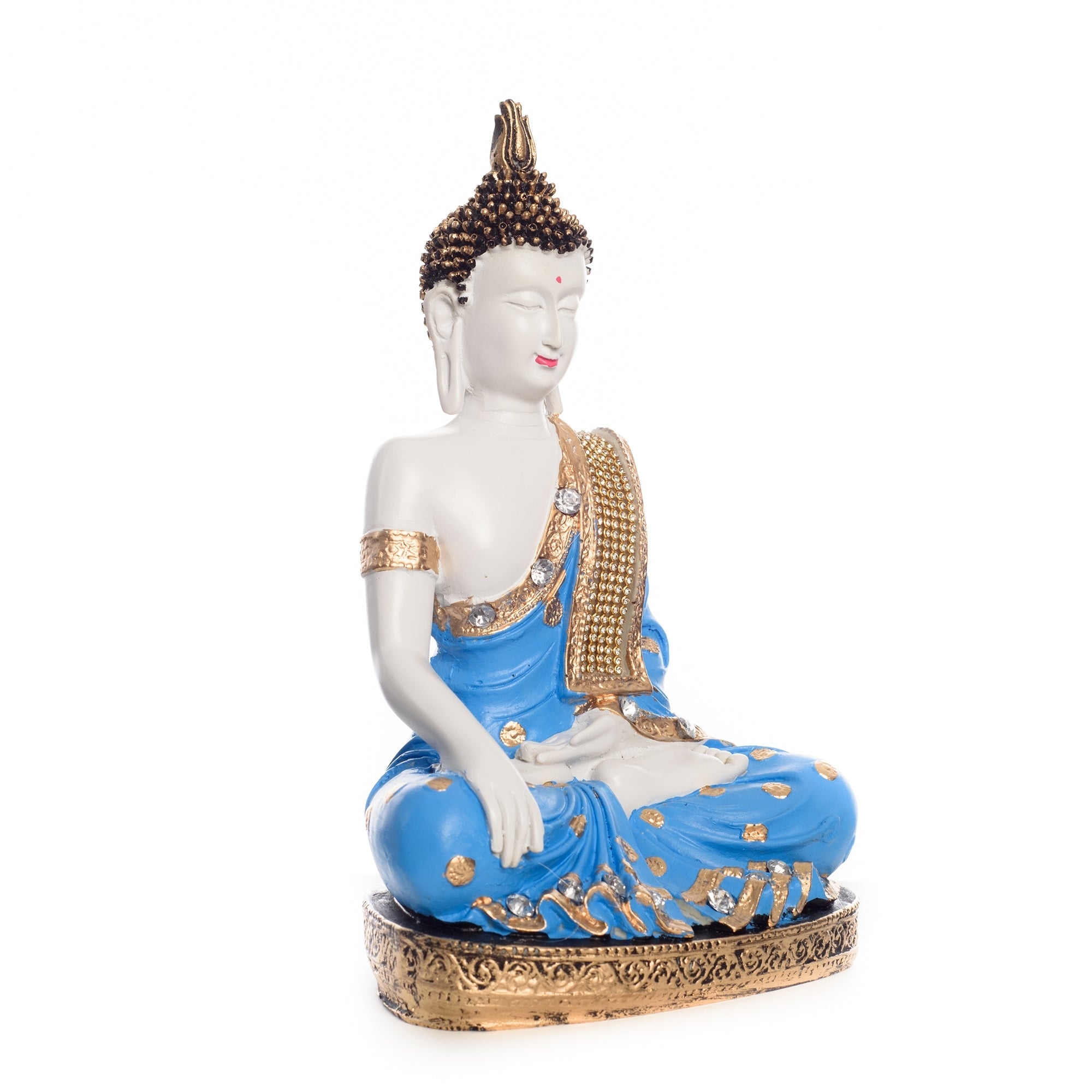 Polyresin Blue & White Meditating Lord Buddha Statue Kafalo