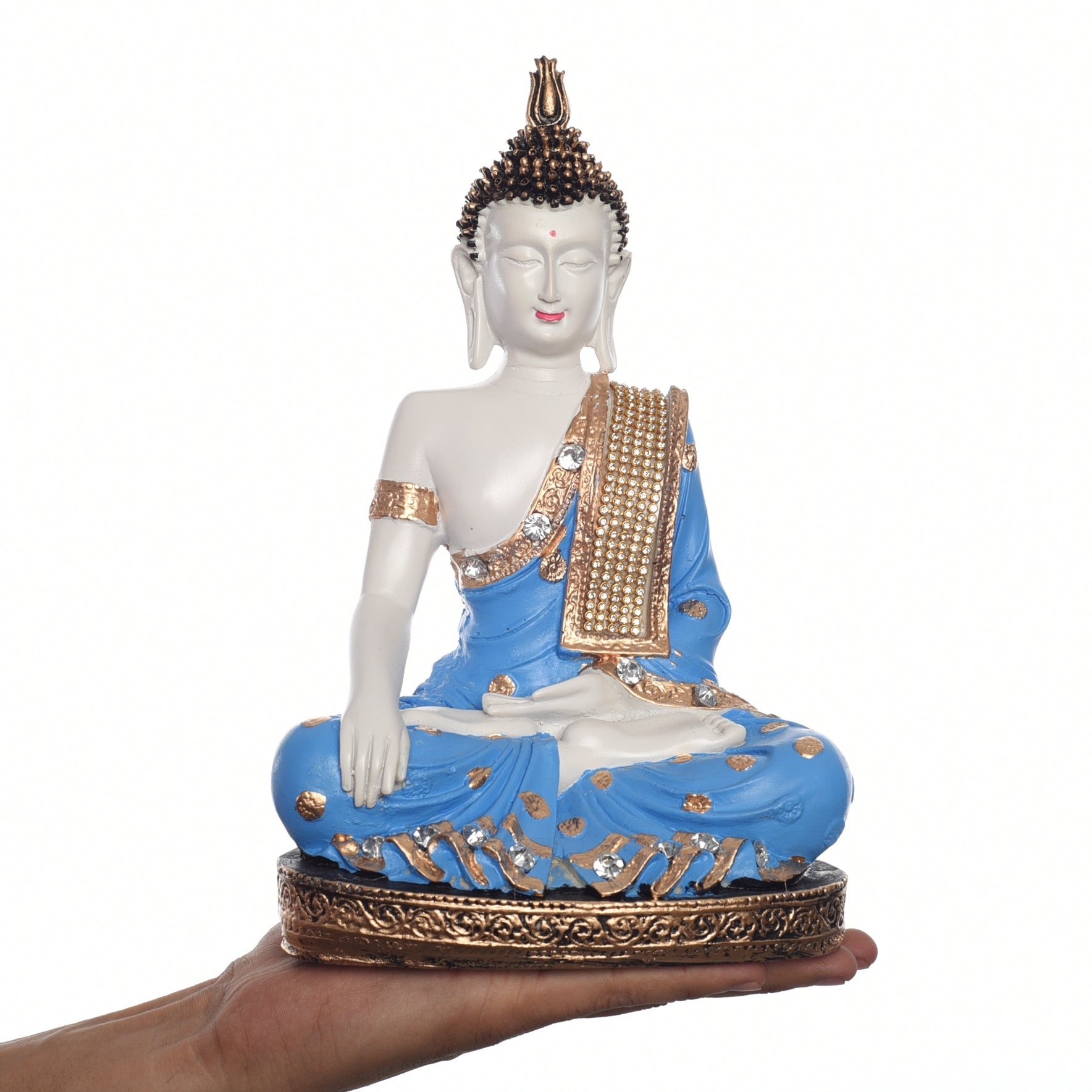 Polyresin Blue & White Meditating Lord Buddha Statue Kafalo