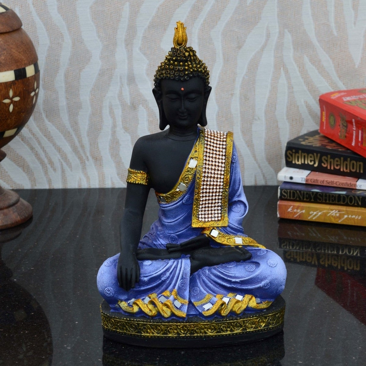 Polyresin Meditating Lord Buddha - Purple Kafalo