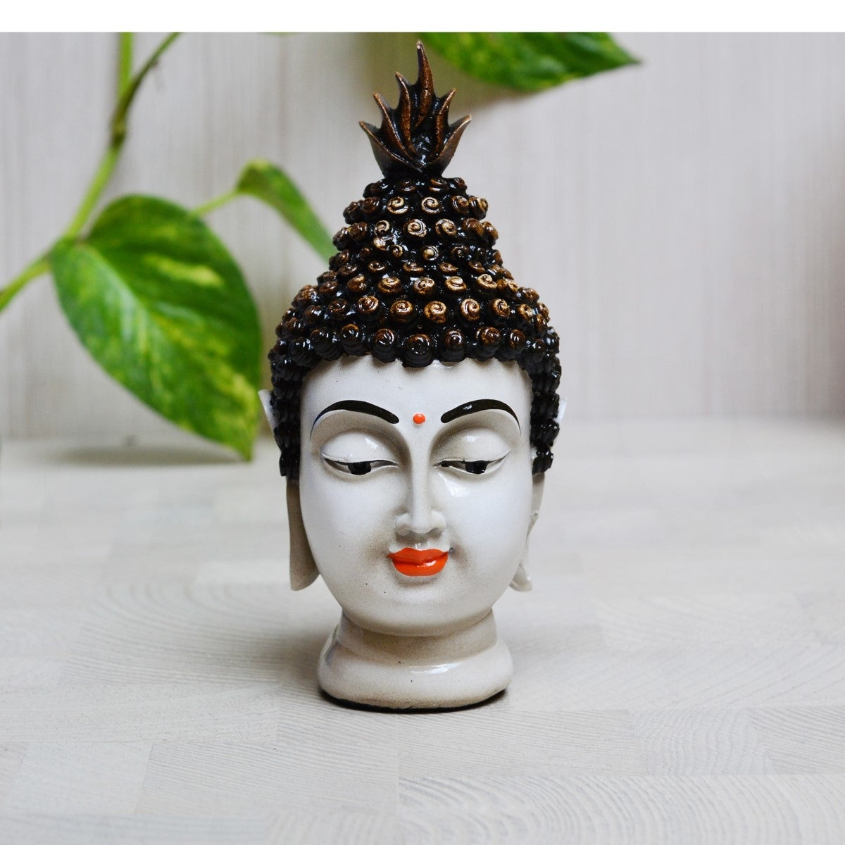 Polyresin Black and White Meditating Buddha Head Statue Kafalo