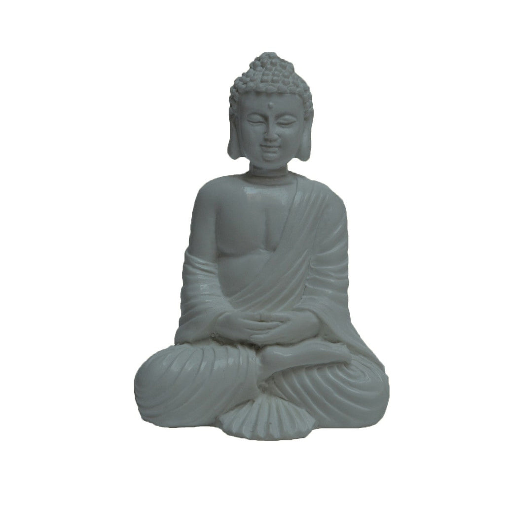 Polyresin White Meditating Buddha Statue Kafalo