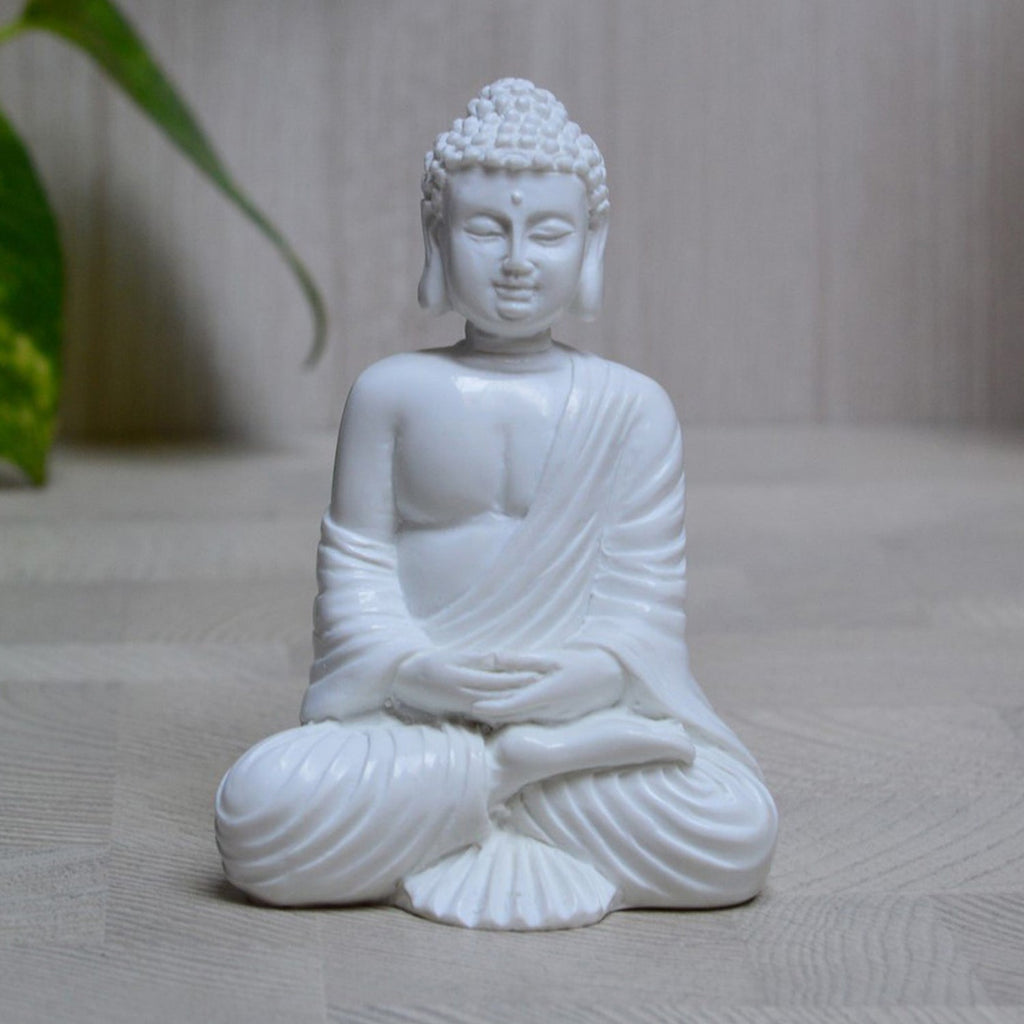 Polyresin White Meditating Buddha Statue Kafalo