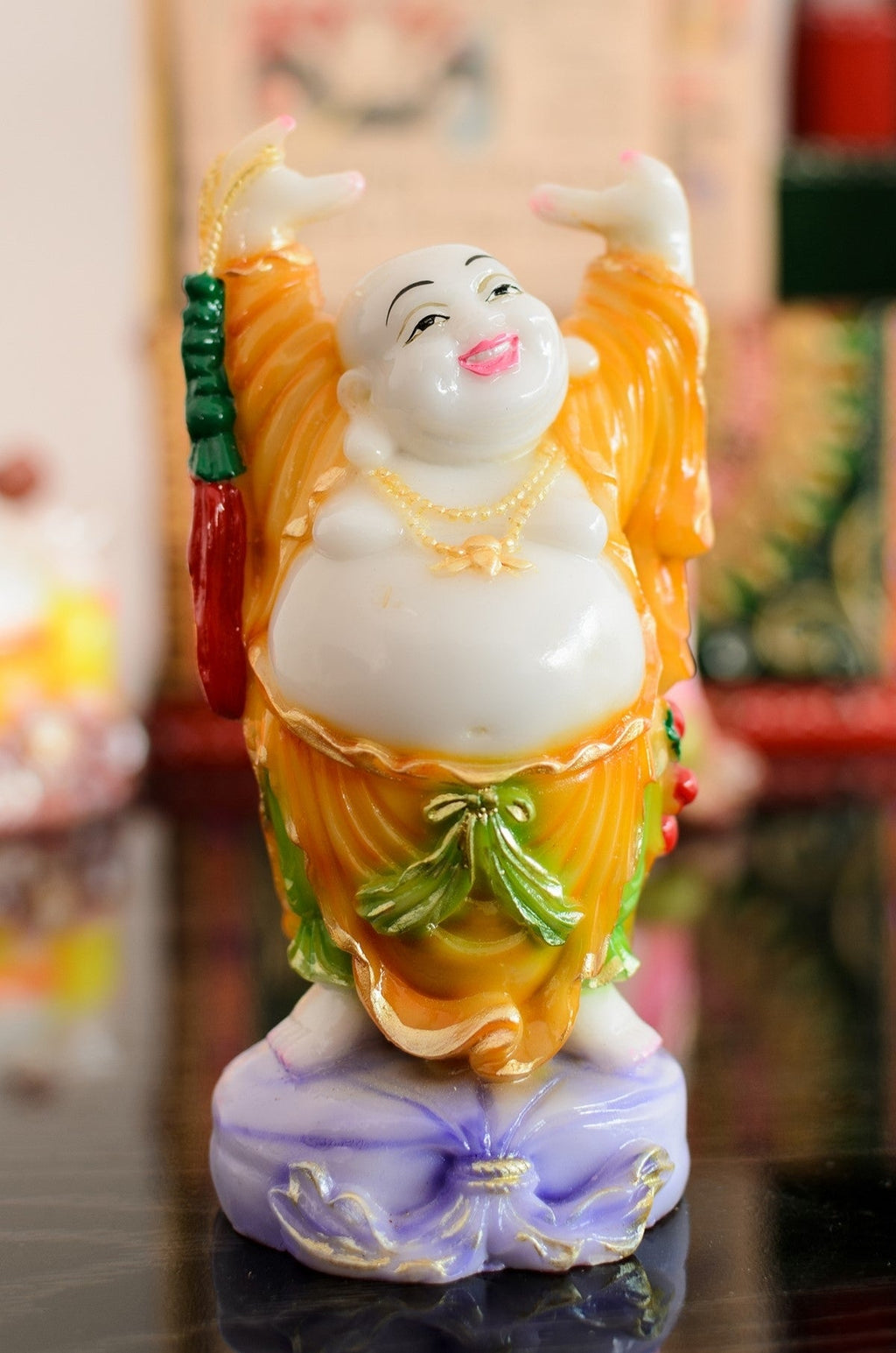 Feng Shui standing Laughing Buddha with Hands Up Statue Kafalo