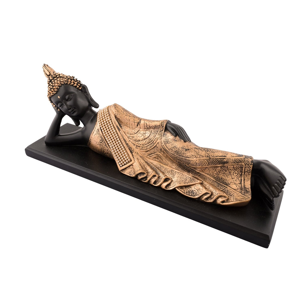 Polyresin Black and golden Resting Buddha Statue on Wooden Board Kafalo
