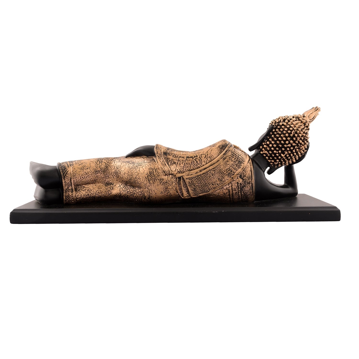 Polyresin Black and golden Resting Buddha Statue on Wooden Board Kafalo
