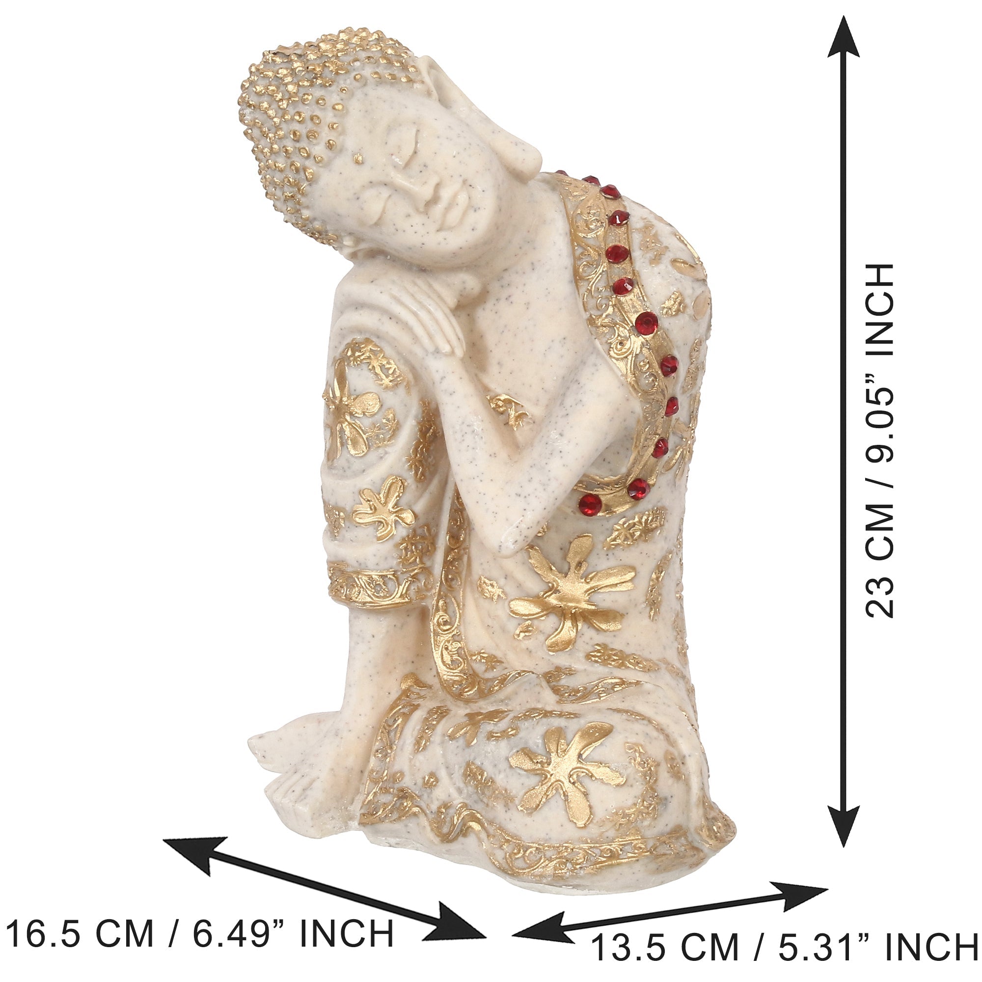 Polyresin White and Golden Resting Buddha on Knee Statue Kafalo
