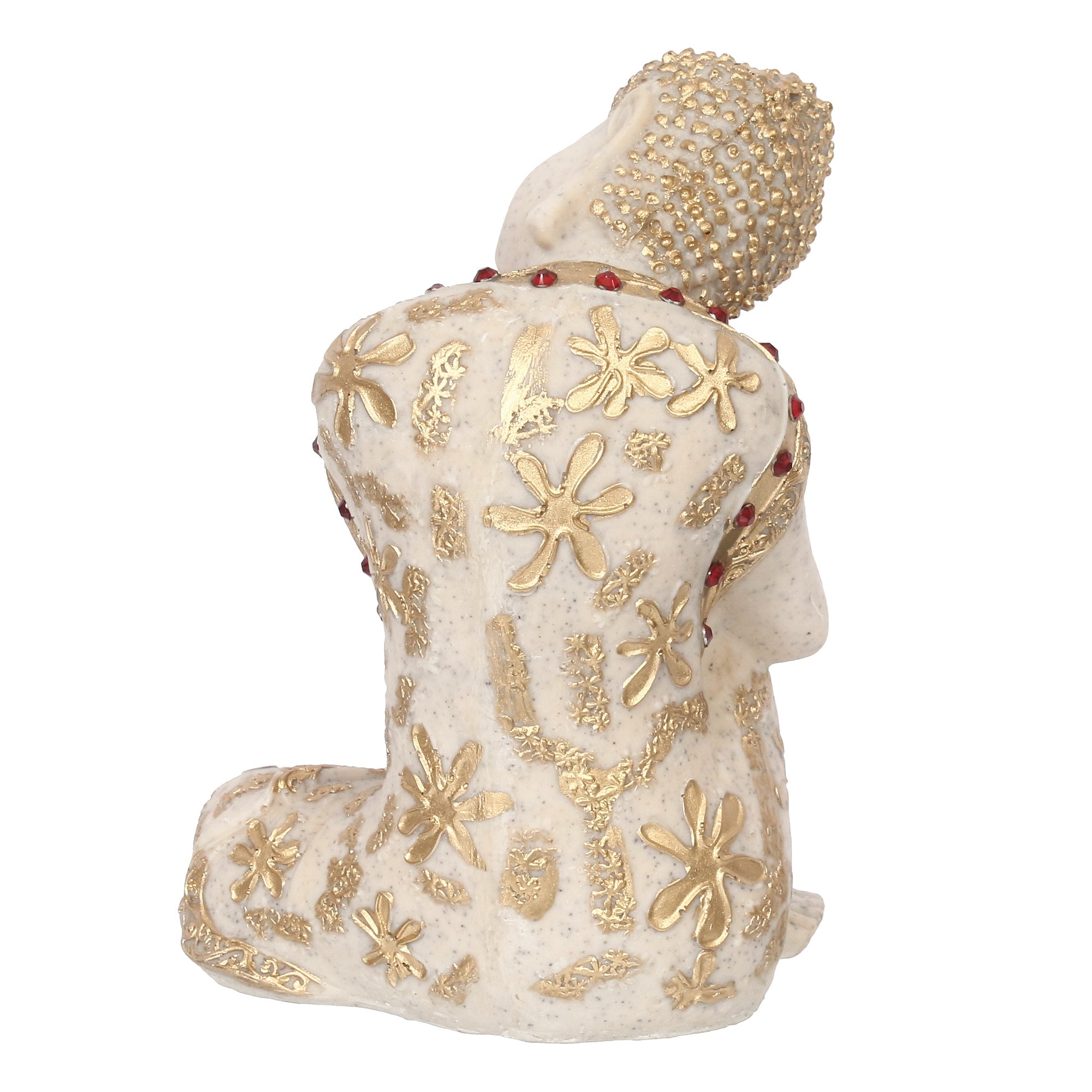 Polyresin White and Golden Resting Buddha on Knee Statue Kafalo