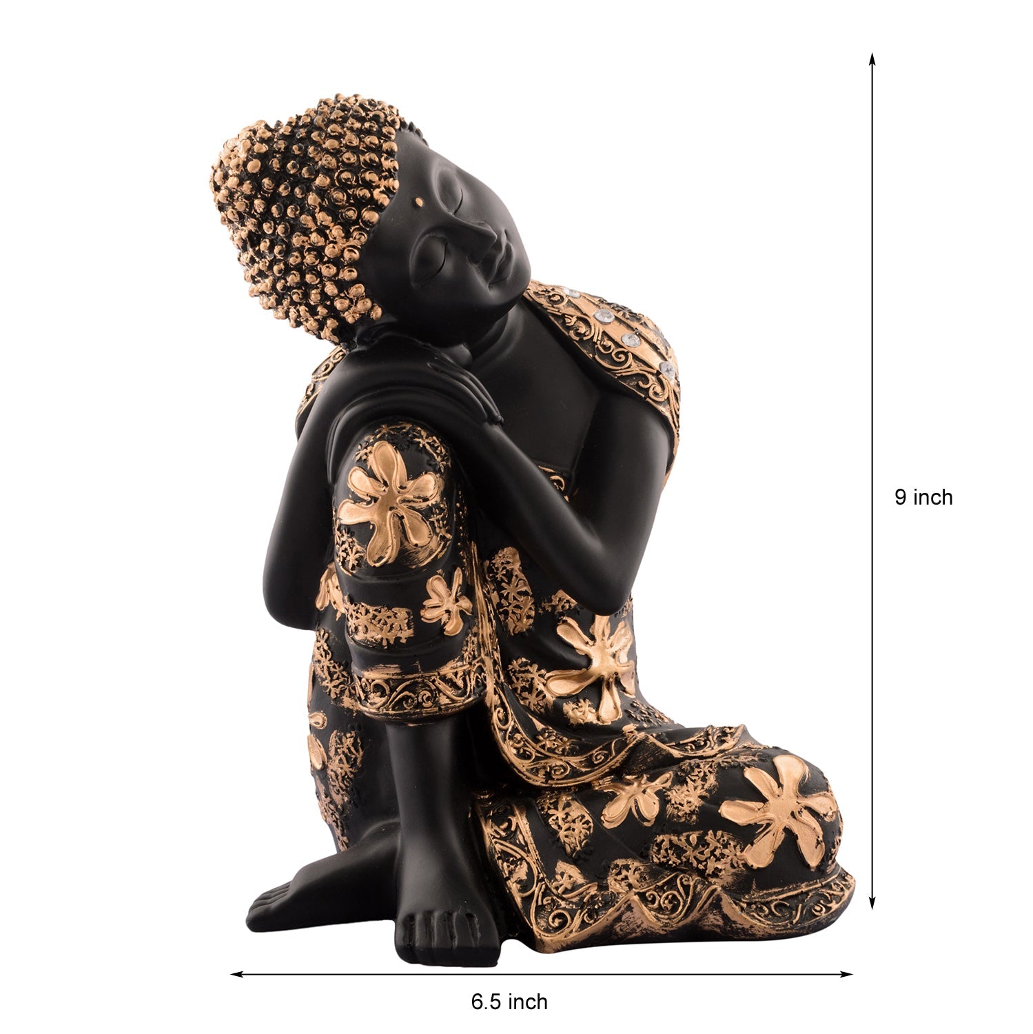 Polyresin Black and golden Resting Buddha on Knee Statue Kafalo
