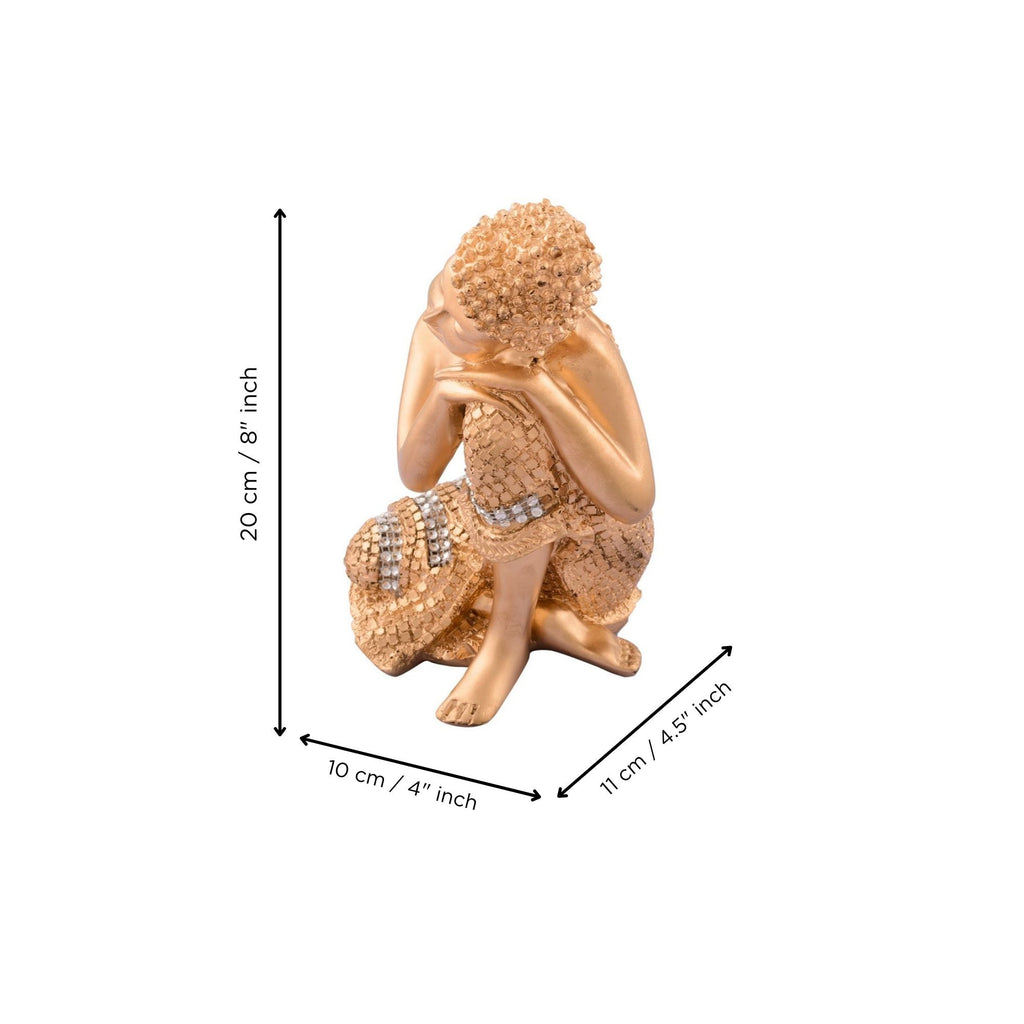 Polyresin Golden Resting Buddha on Knee Statue Kafalo