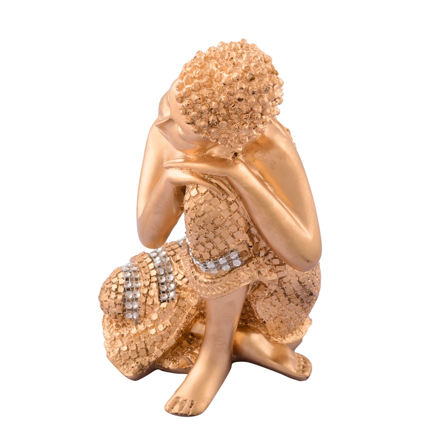 Polyresin Golden Resting Buddha on Knee Statue Kafalo
