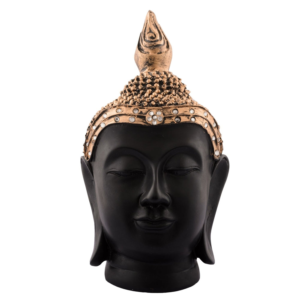Polyresin Gold and Black Meditating Buddha Head Statue Kafalo
