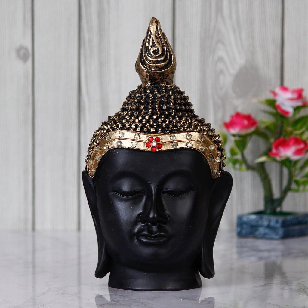 Polyresin Gold and Black Meditating Buddha Head Statue Kafalo