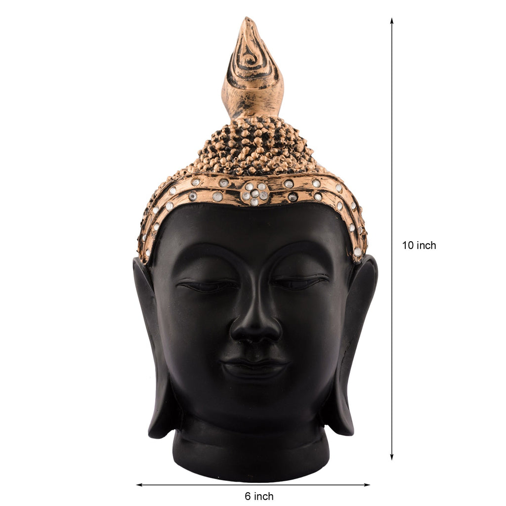 Polyresin Gold and Black Meditating Buddha Head Statue Kafalo