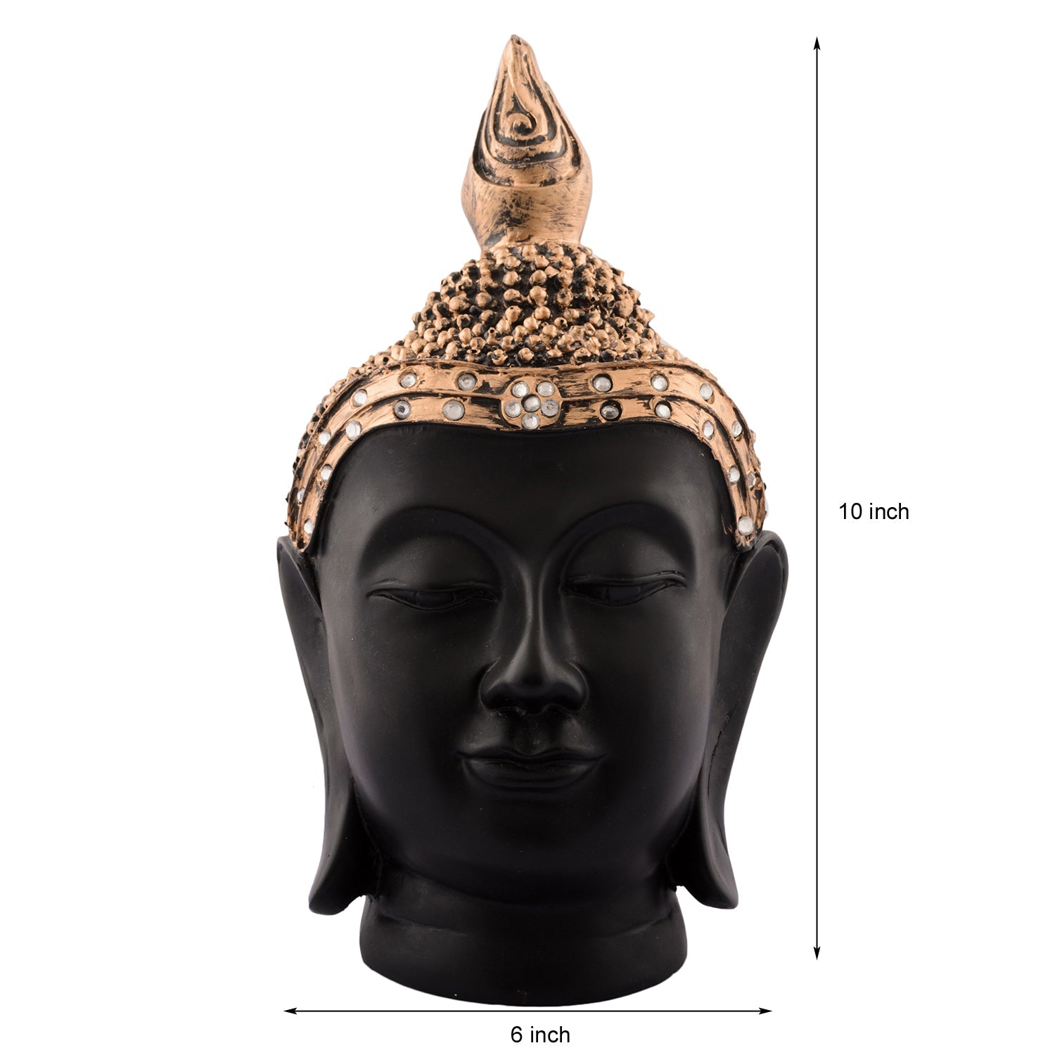 Polyresin Gold and Black Meditating Buddha Head Statue Kafalo