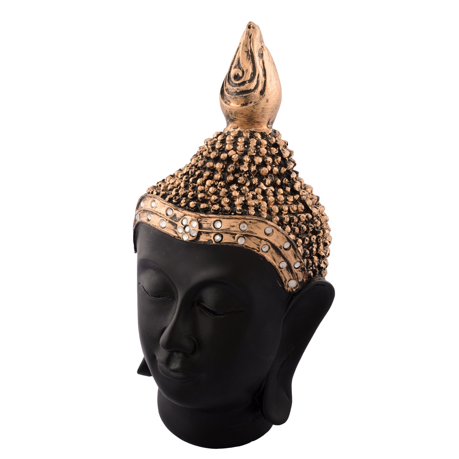 Polyresin Gold and Black Meditating Buddha Head Statue Kafalo