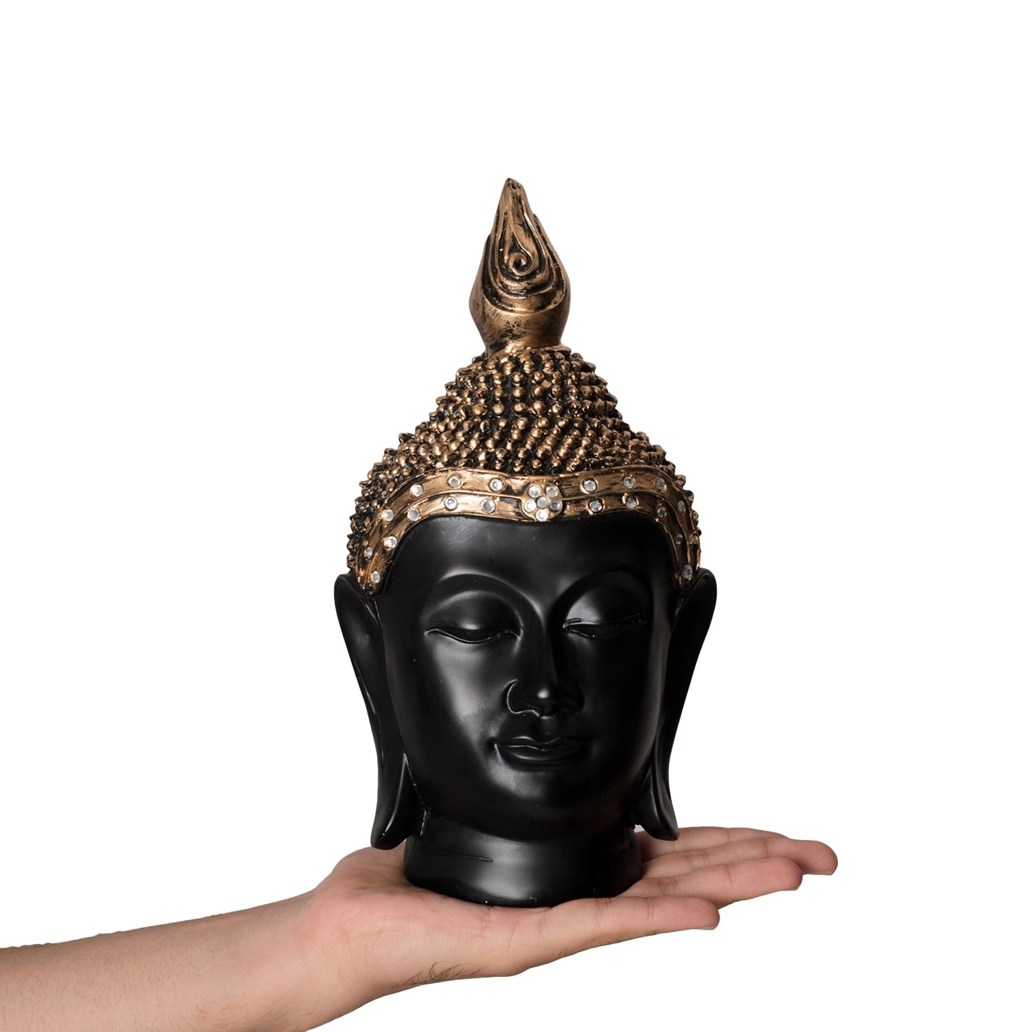 Polyresin Gold and Black Meditating Buddha Head Statue Kafalo