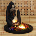 Polyresin Black and Golden Handcrafted Palm Buddha Statue with Wooden Base Tealight Candle Holder Kafalo