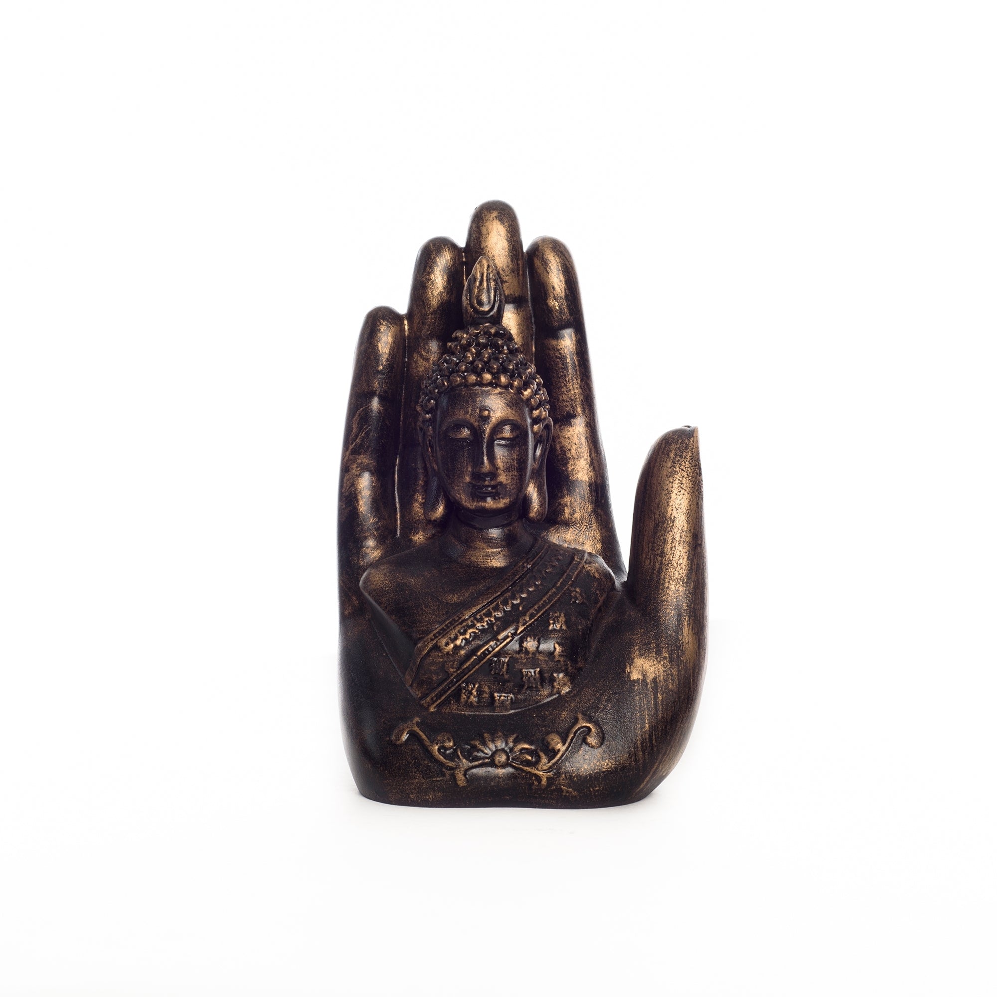 Polyresin Palm Buddha Statue Religious Idol Kafalo