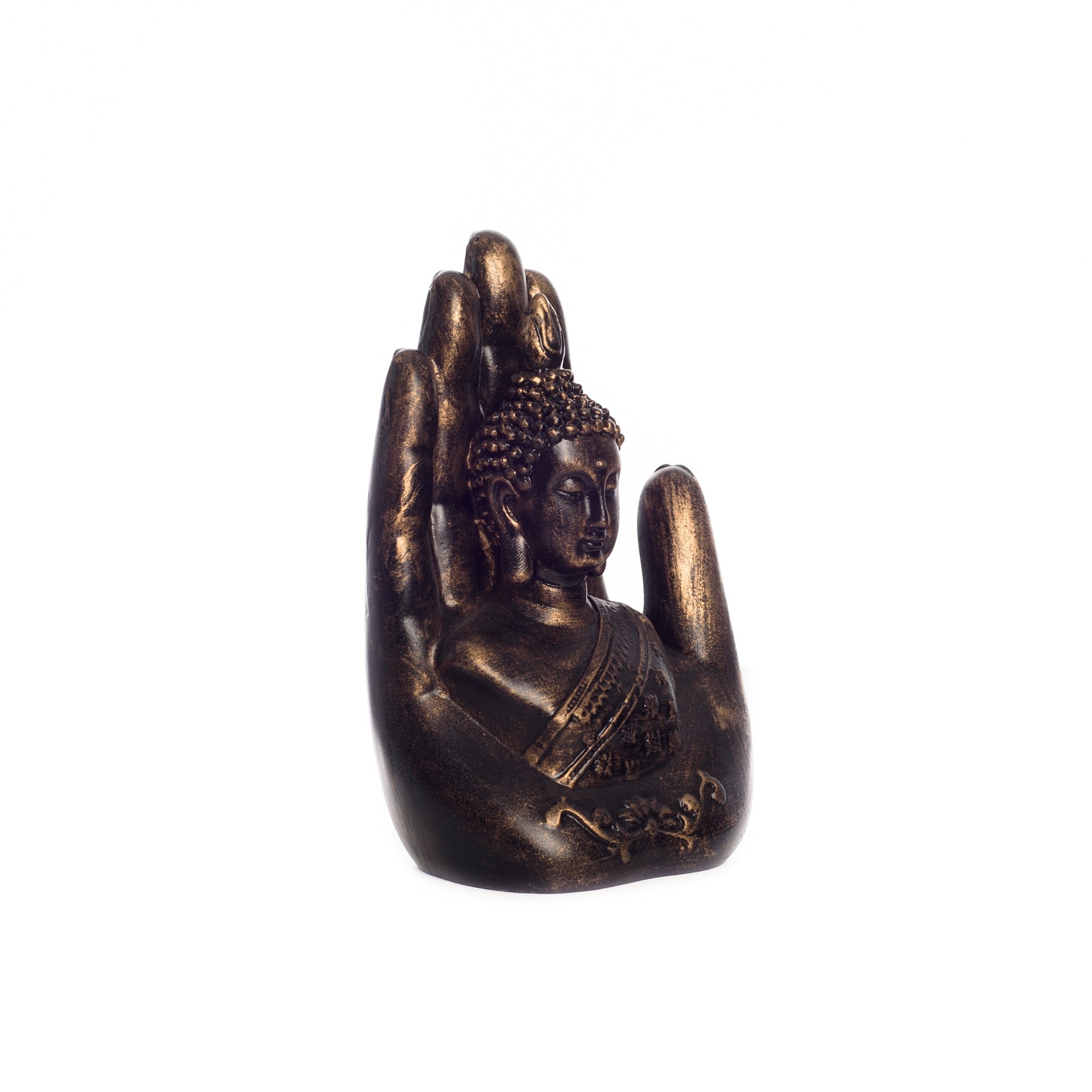 Polyresin Palm Buddha Statue Religious Idol Kafalo