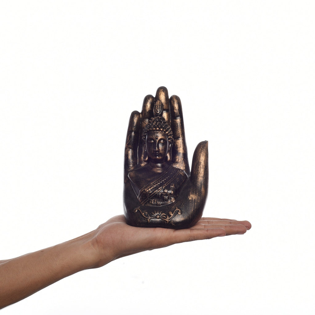 Polyresin Palm Buddha Statue Religious Idol Kafalo