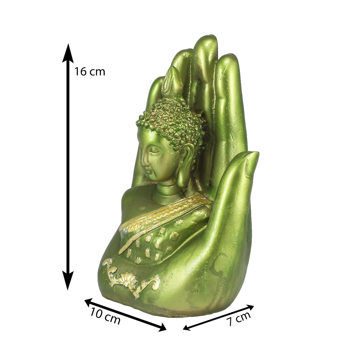 Polyresin Green And Golden Handcrafted Palm Buddha Idol Kafalo