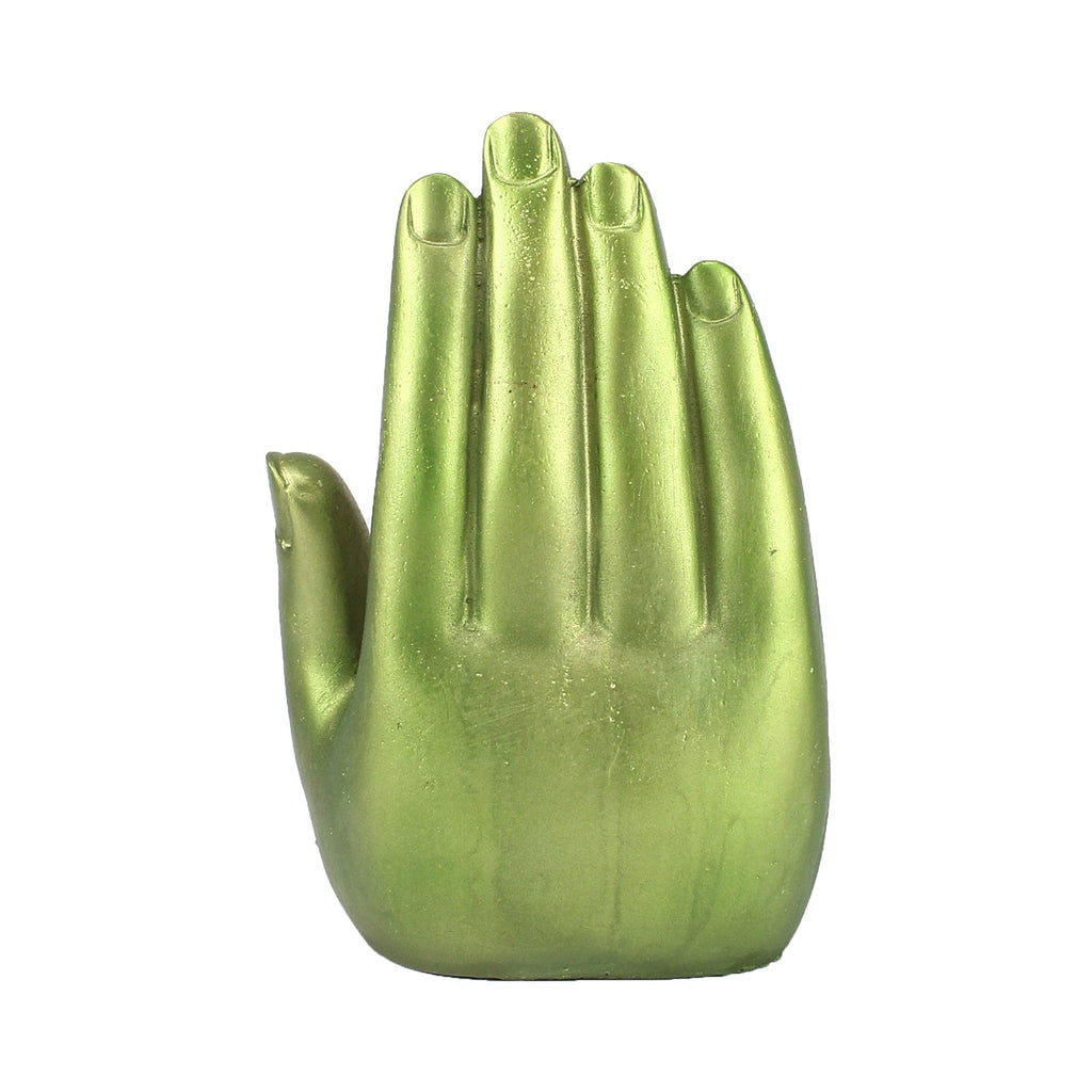 Polyresin Green And Golden Handcrafted Palm Buddha Idol Kafalo