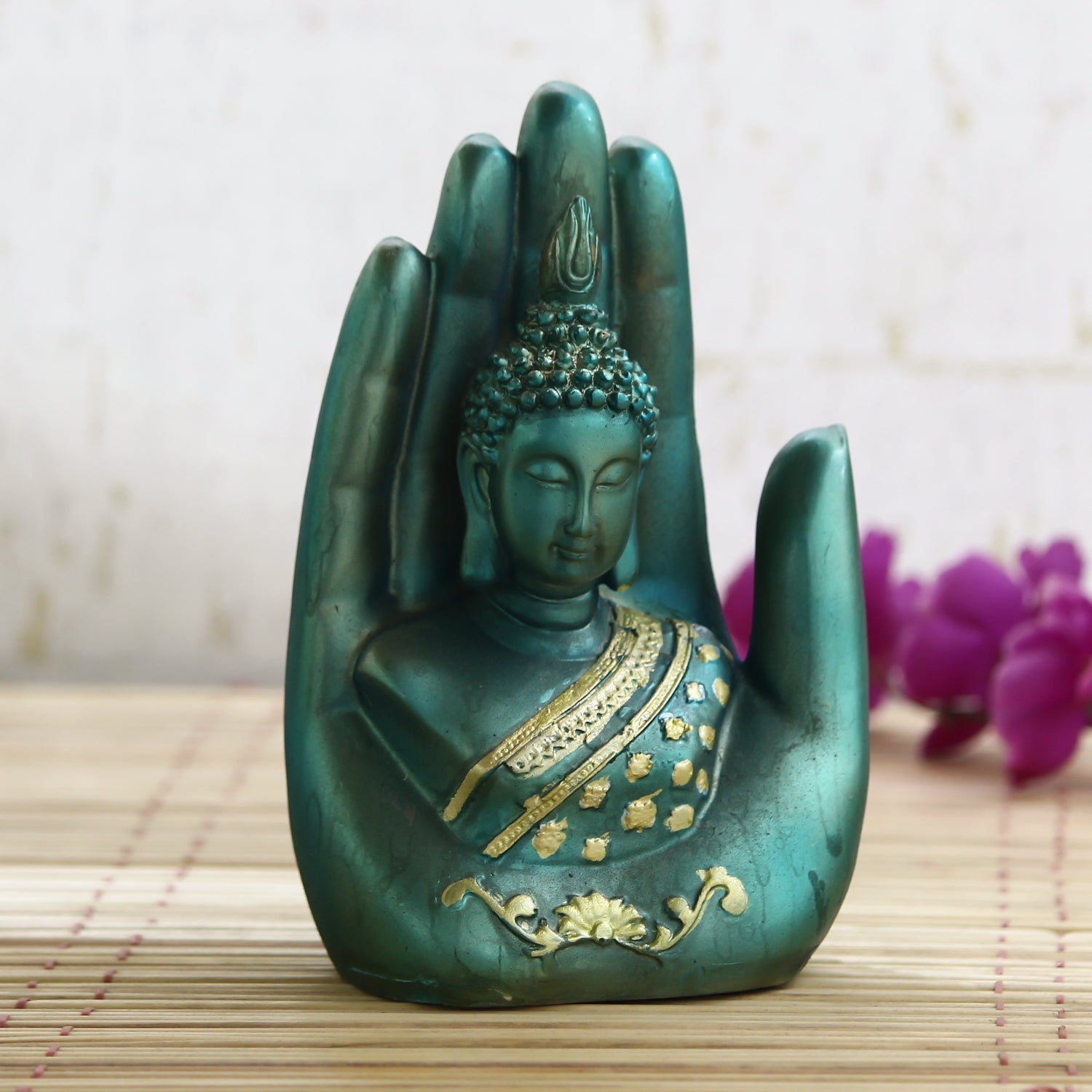 Teak and Golden Handcrafted Palm Buddha Kafalo