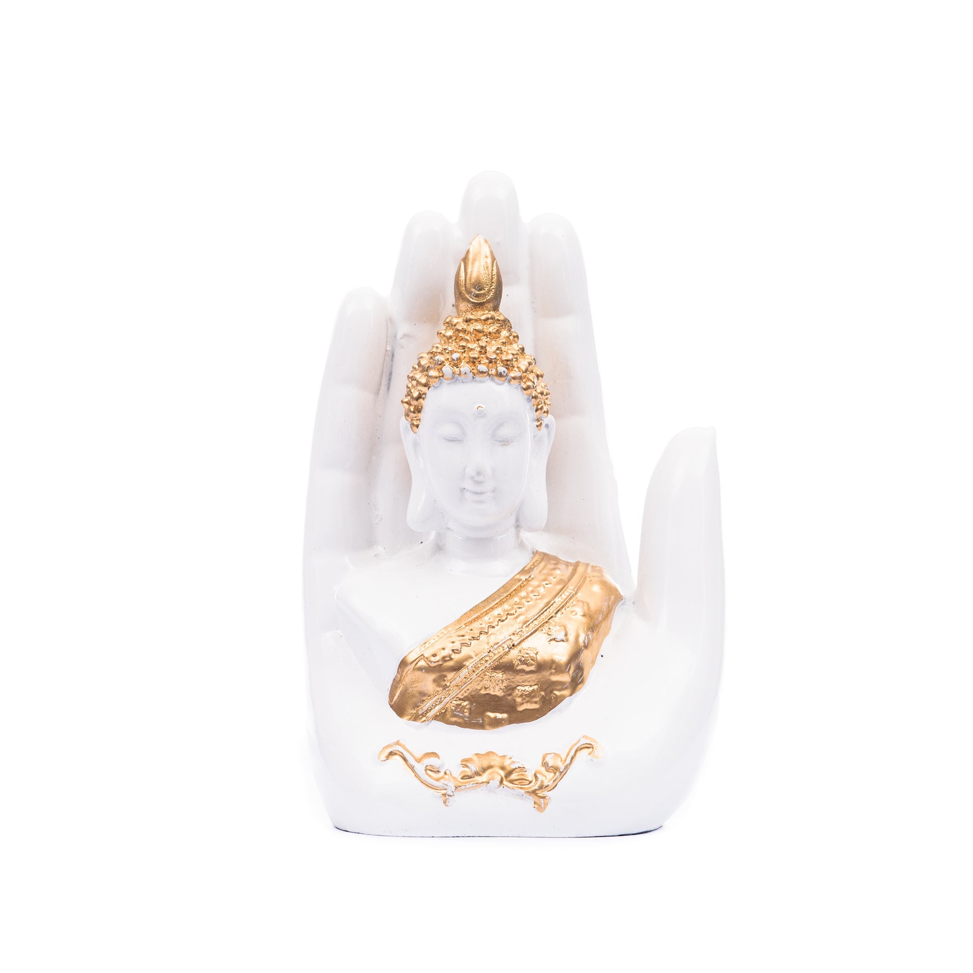 Decorative Palm Buddha Figurine Showpiece - 17 cmÂ (Polyresin, White) Kafalo