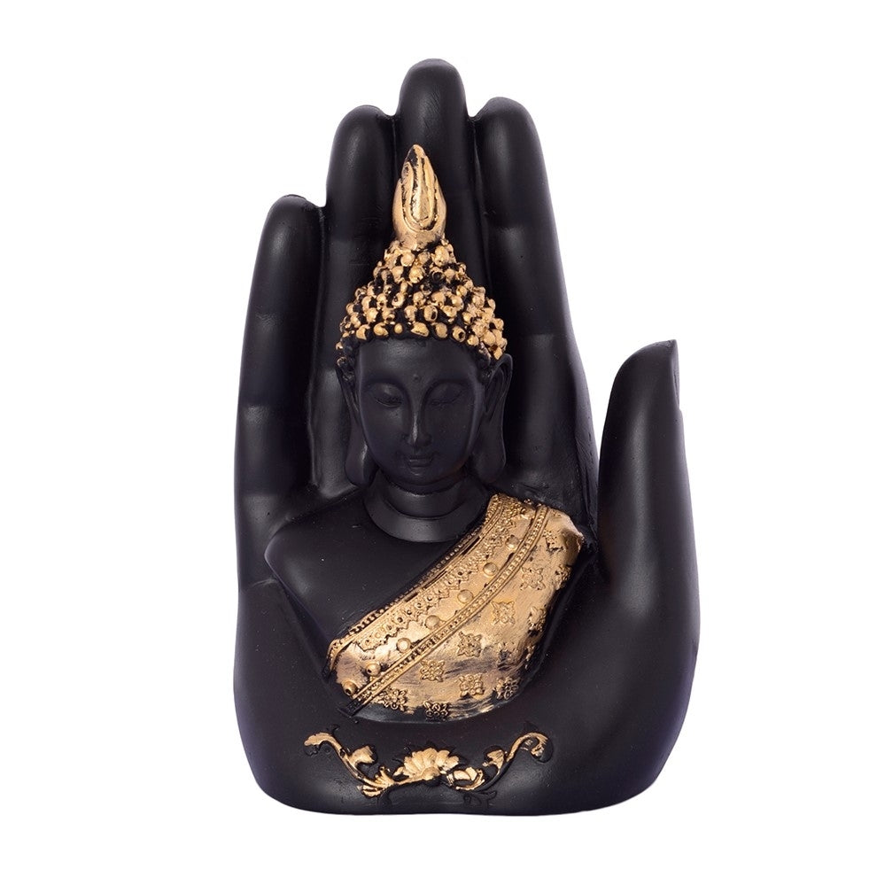 Black and Golden Handcrafted Palm Buddha Statue Kafalo