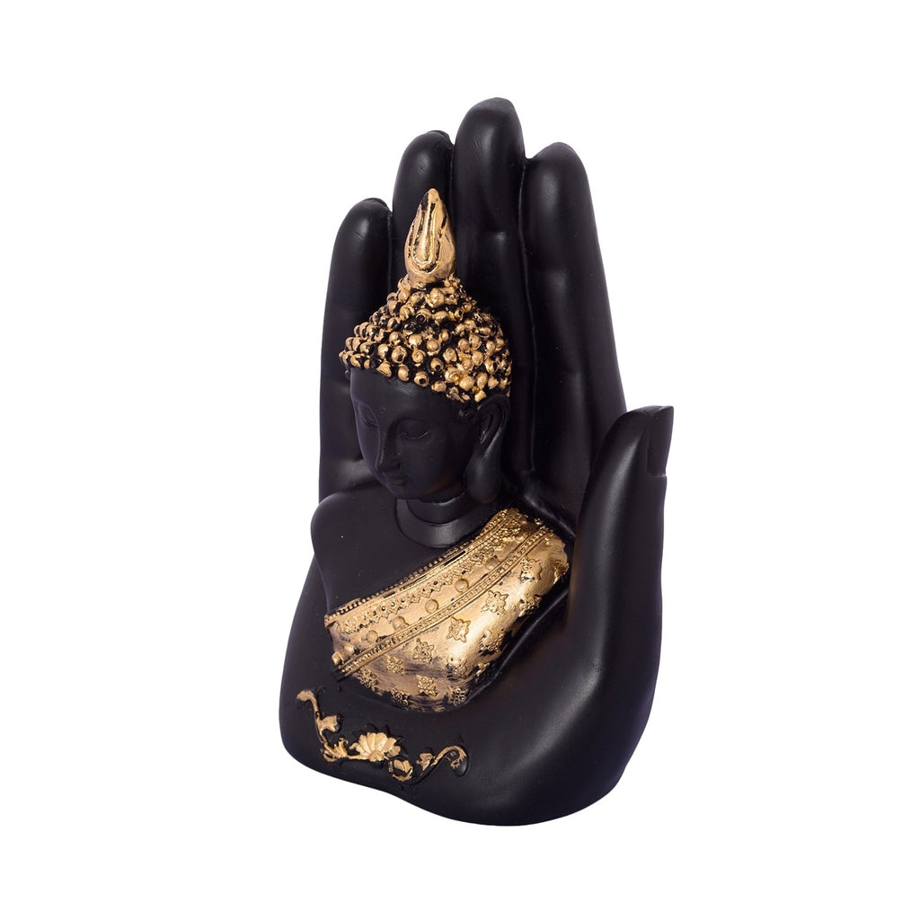 Black and Golden Handcrafted Palm Buddha Statue Kafalo
