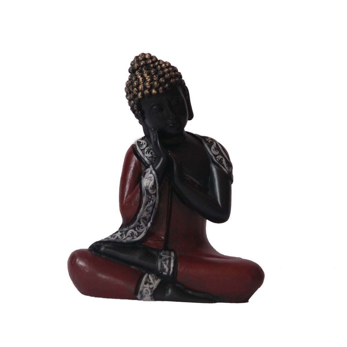 Polyresin Brown and Golden Antique Finish Handcrafted Thinking Buddha Statue Kafalo