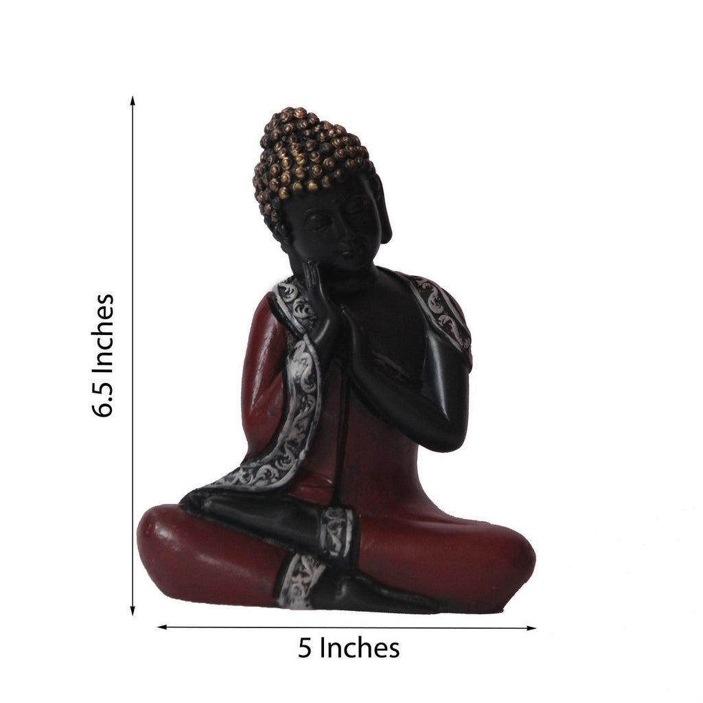 Polyresin Brown and Golden Antique Finish Handcrafted Thinking Buddha Statue Kafalo