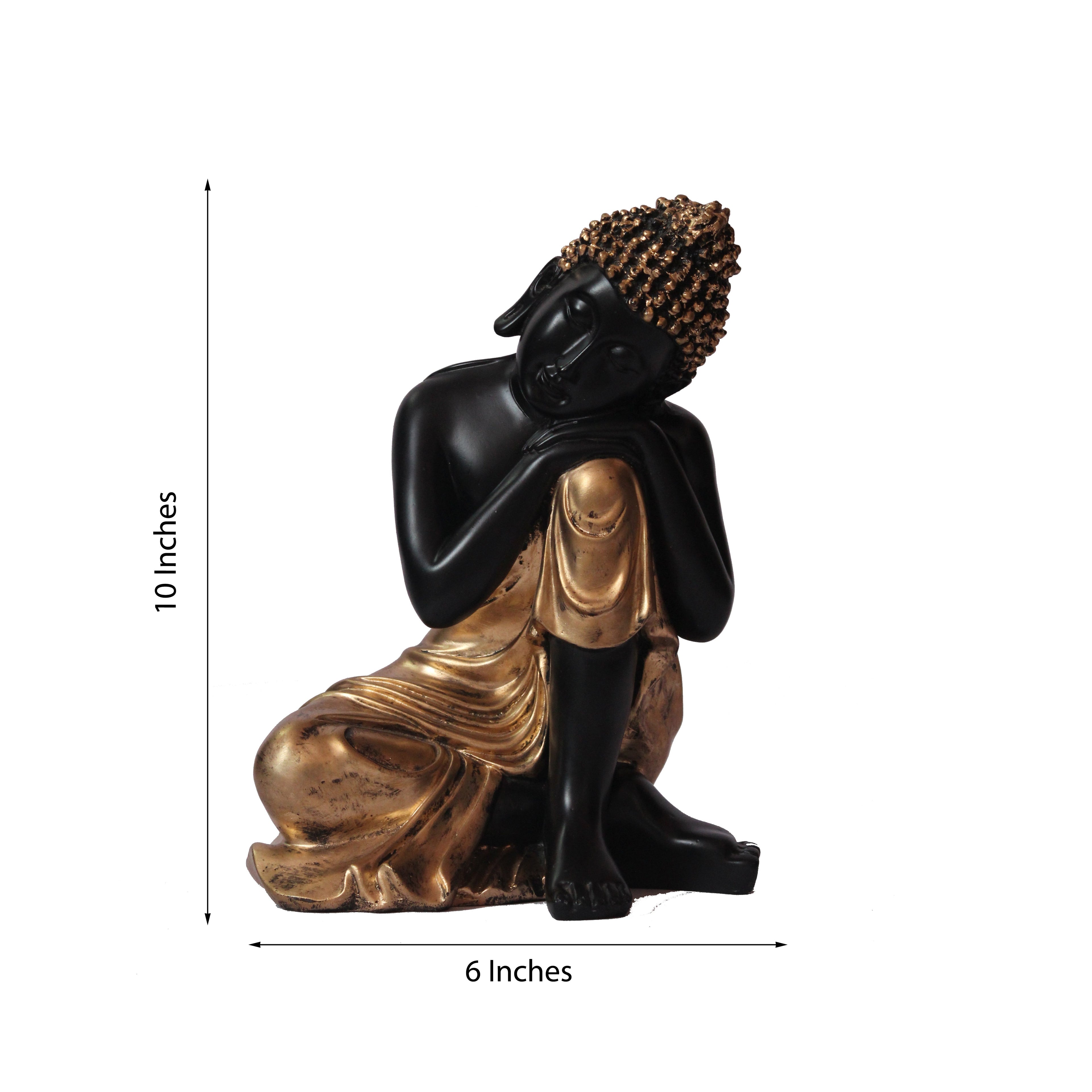 Polyresin Black And Golden Handcrafted Lord Buddha Resting On Knee Statue Kafalo