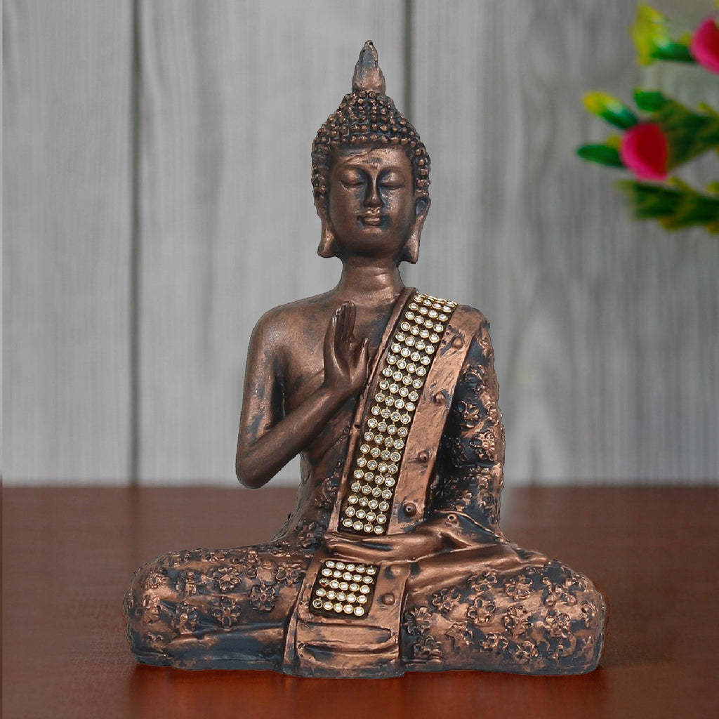 Polyresin Brown Handcrafted Meditating Blessing Buddha Statue Kafalo