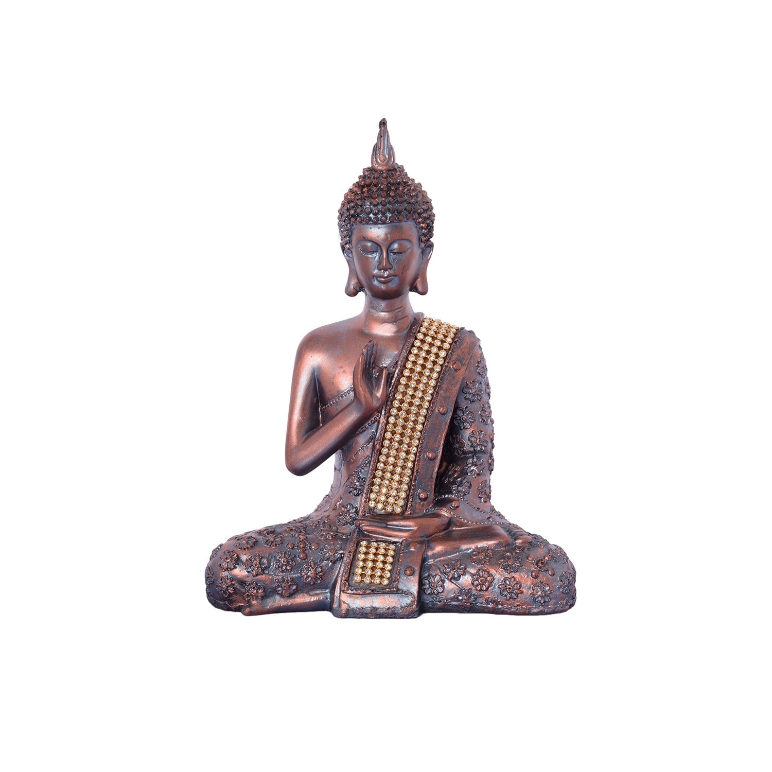 Polyresin Brown Handcrafted Meditating Blessing Buddha Statue Kafalo