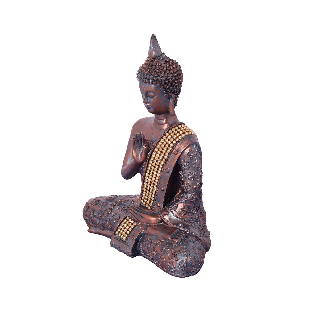 Polyresin Brown Handcrafted Meditating Blessing Buddha Statue Kafalo