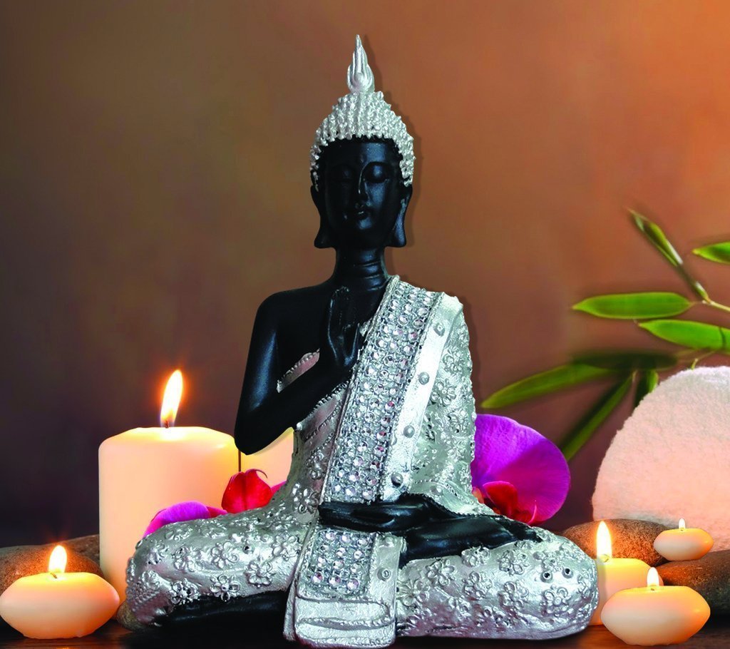 Polyresin Silver and black Meditating Blessing Buddha statue Kafalo