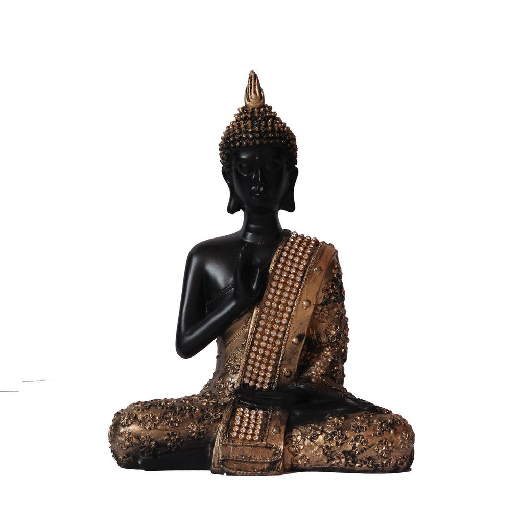 Polyresin Black and Golden Handcrafted Meditating Blessing Buddha Statue Kafalo