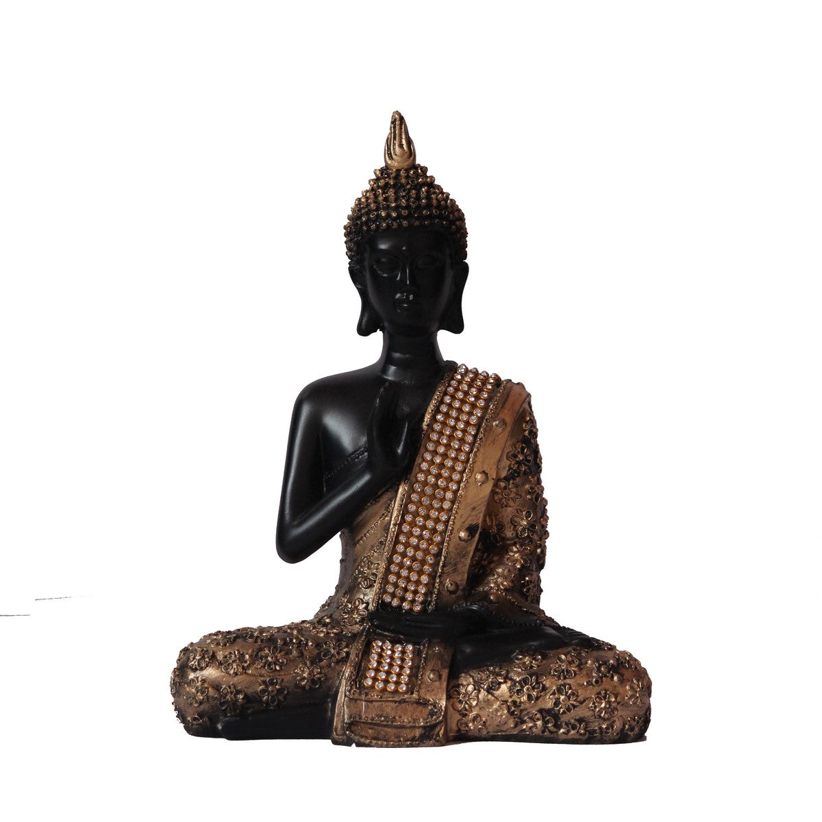 Polyresin Black and Golden Handcrafted Meditating Blessing Buddha Statue Kafalo